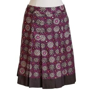 Ann Taylor‎ Loft Purple & Brown Floral Sequin Pleated A-Line Skirt- 2 Petite, 2P